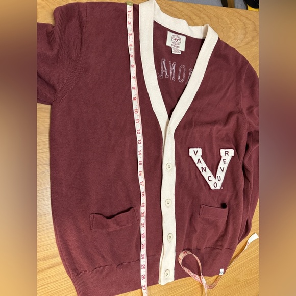’47 Brand Vancouver Millionaires Cardigan Sweater Maroon Cream L 100% Cotton - Picture 6 of 8